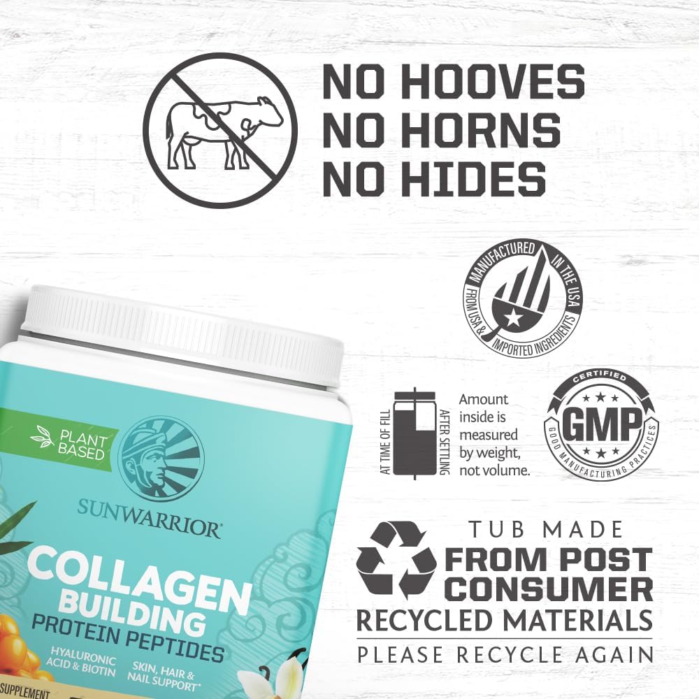 Vegan Collagen Protein Powder Plant-based | Hyaluronic Acid Minerals Biotin Soy Free Dairy Free Gluten Free NON-GMO | Vanilla 20 Servings | Collagen Building Peptides by Sunwarrior
