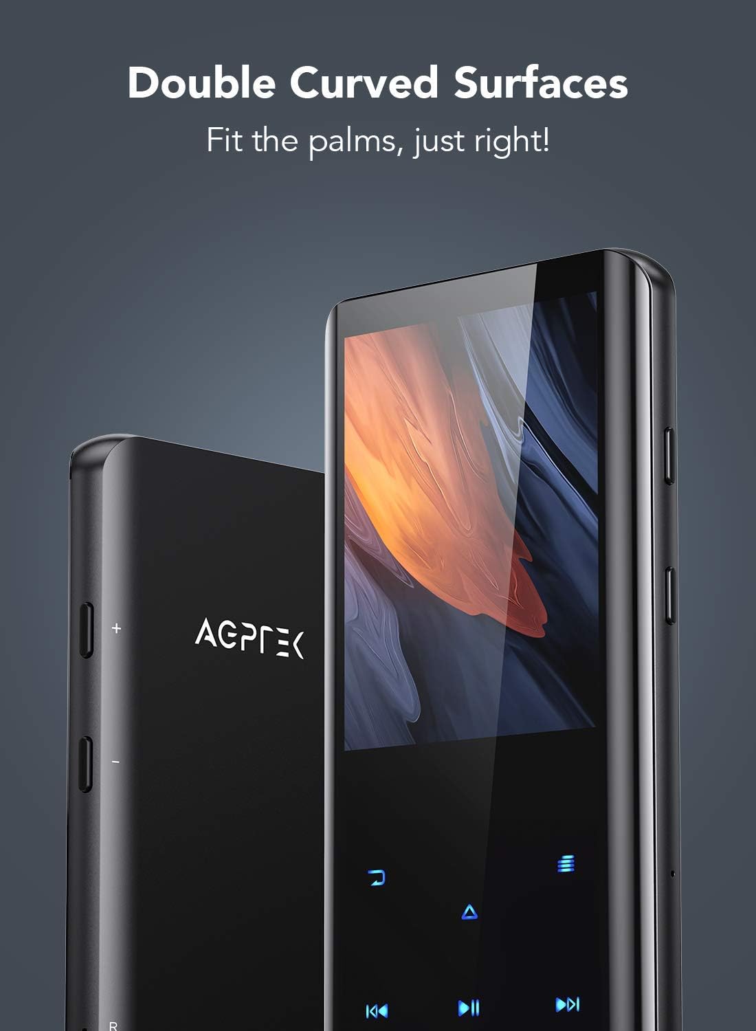 AGPTEK 32GB MP3 Player with Bluetooth 5.3, A19X 2.4" Curved Screen Portable Music Player with Speaker Lossless Sound with FM Radio, Voice Recorder, Supports up to 128GB, Black