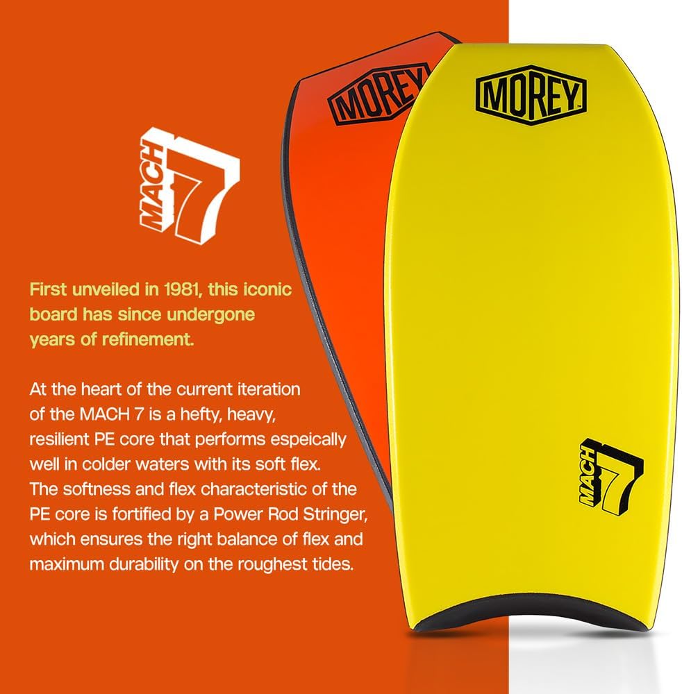 MOREY® Mach 7, Pro Bodyboard; Body Boards for Beach, Embedded Rod for Durability, Engineered with HDPE Slick Bottom for Speed (2025 Model)