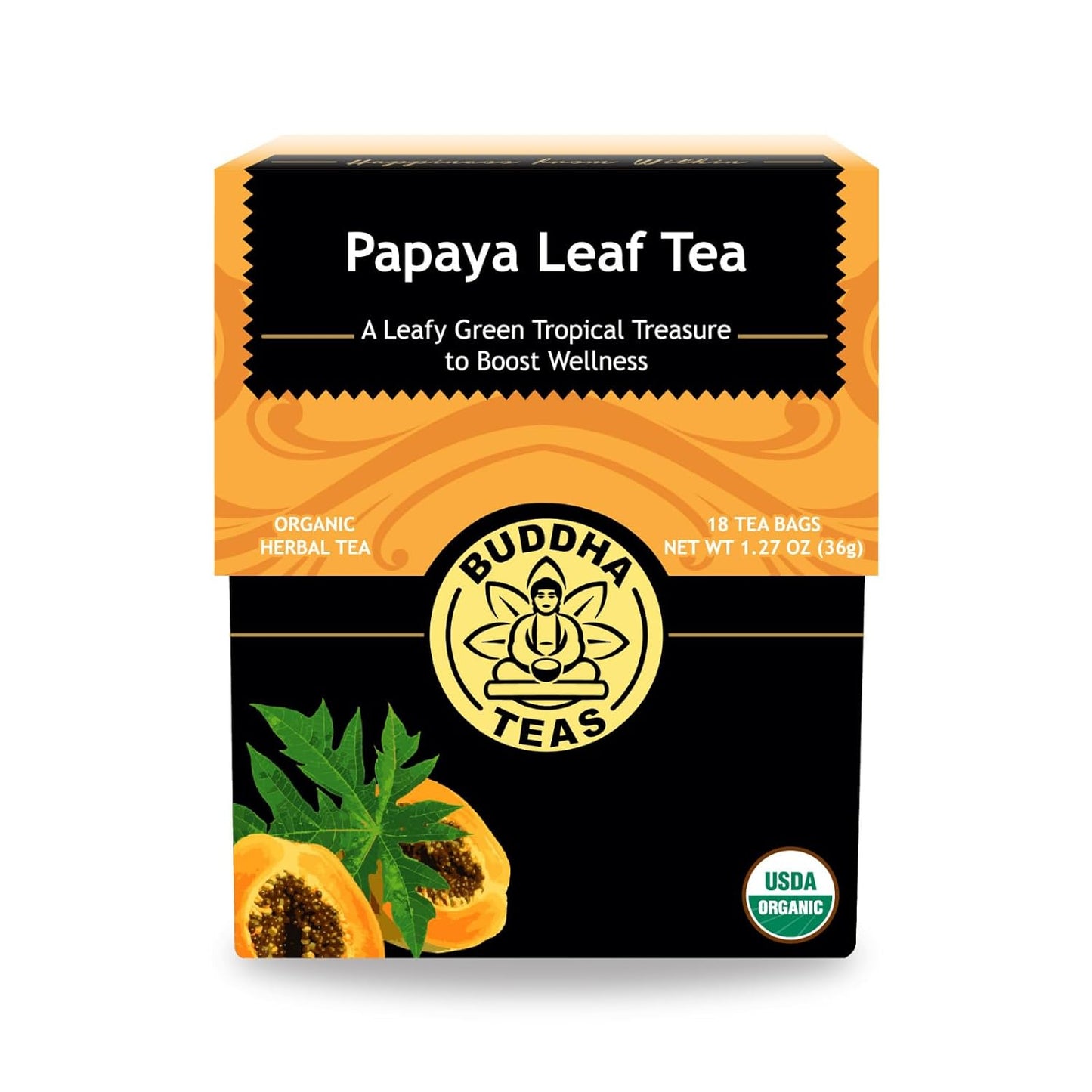 Buddha Teas Organic Papaya Leaf Tea - OU Kosher, USDA Organic, CCOF Organic, 18 Bleach-Free Tea Bags