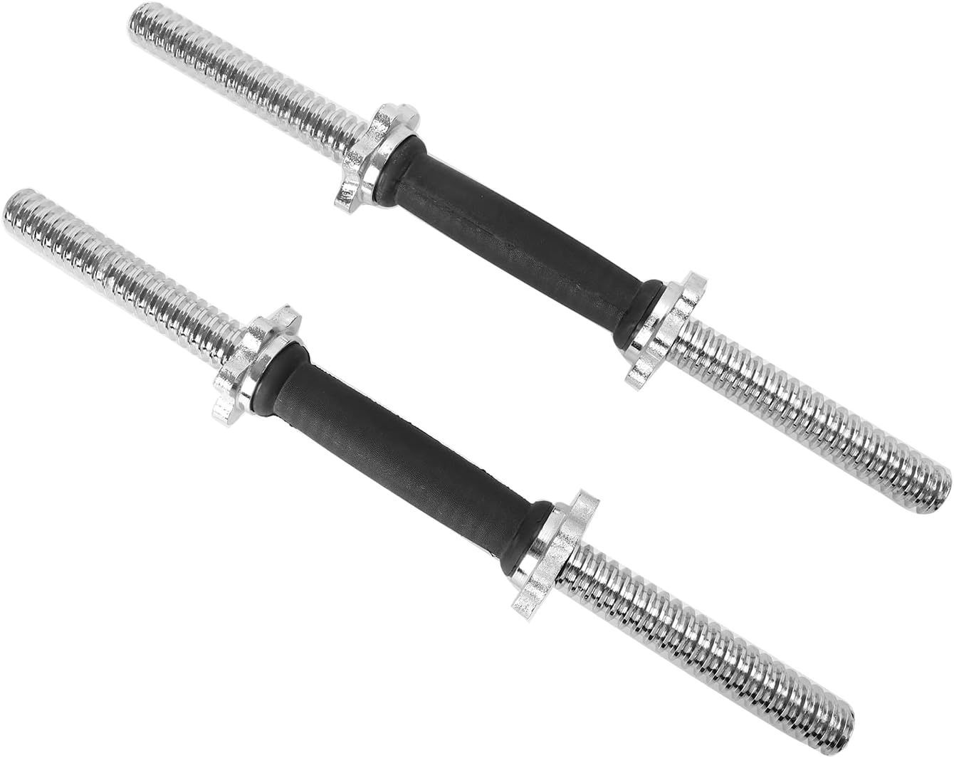 Threaded Dumbbell Rubber/Chrome Handles 1 Inch Pair, Adjustable Dumbbell Bar Handles, Fits Standard Weight Plates with 1” Diameter, for Gym Workouts, Exercise, Weightlifting, Sold in Pair