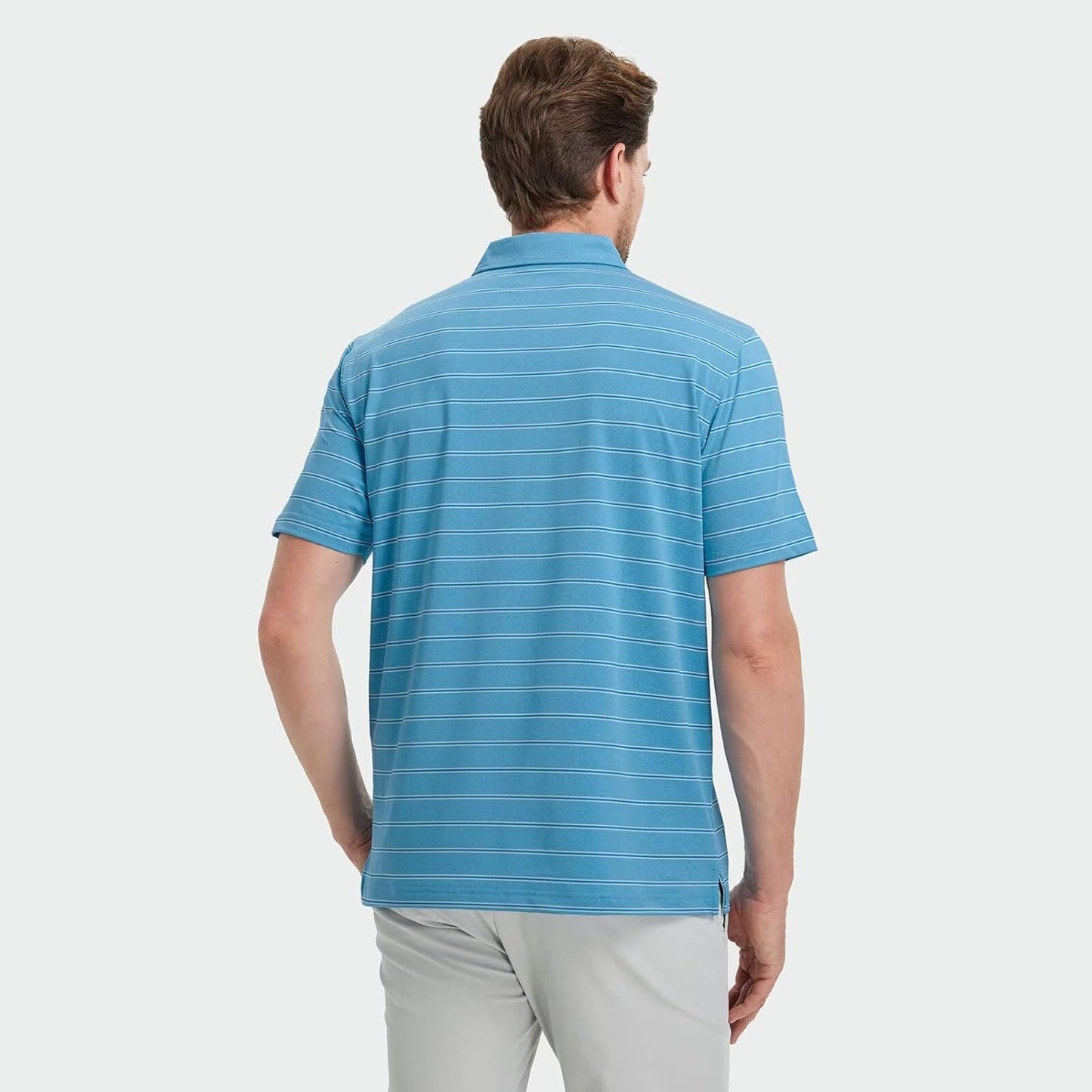 M MAELREG Golf Shirts for Men Moisture Wicking Striped Polo Performance Dry Fit Business Sports Mens Polo Shirts Short Sleeve