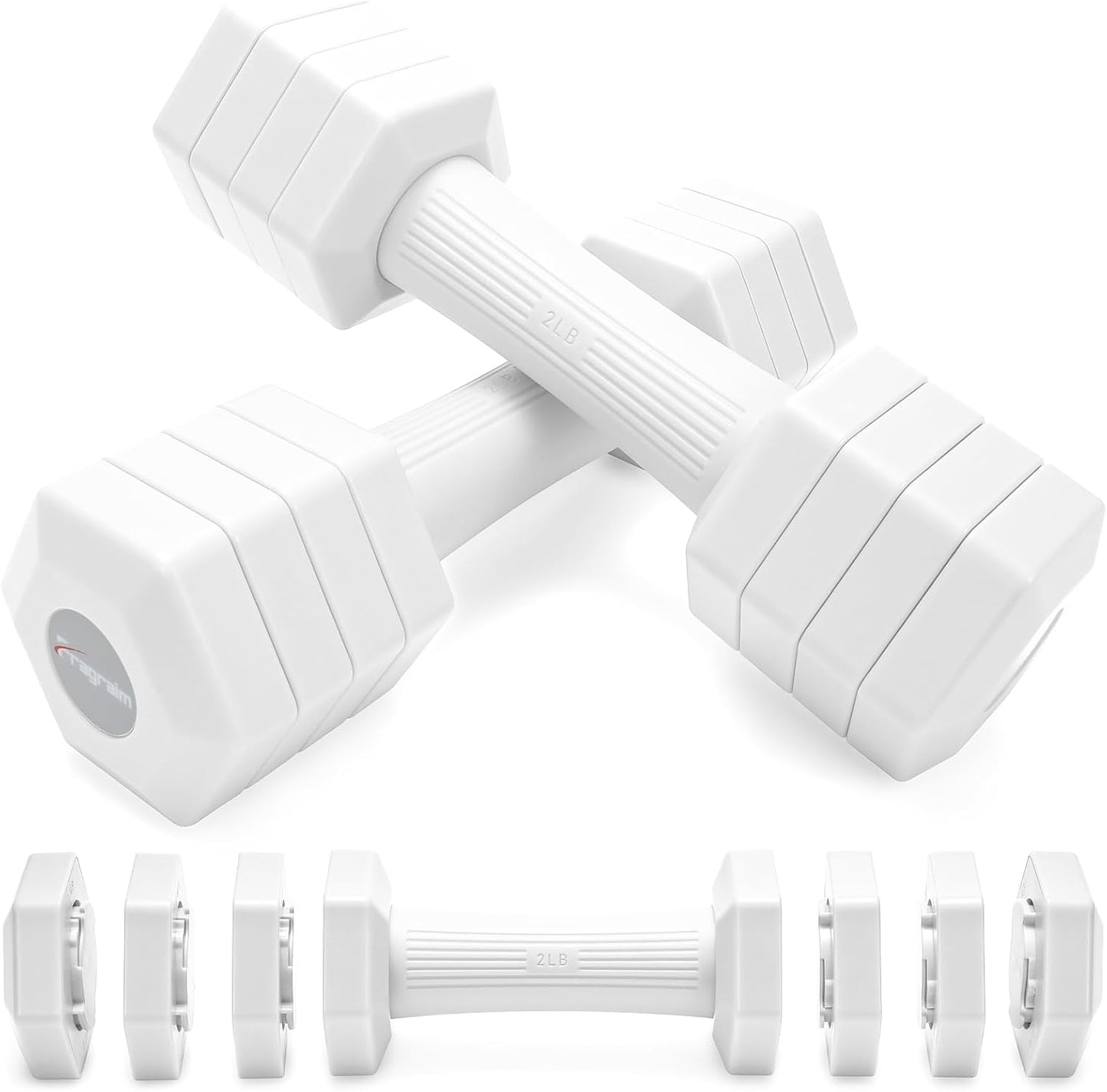 Adjustable Dumbbells Set, 4 in 1 Hand Weights Set for Women Men 10 LB/ 12 LB Dumbbell Pair Each 2lbs 3lbs 4lbs 5lbs Weights Dumbbells Set with TPU Soft Rubber Handle for Home Gym Exercise Fitness