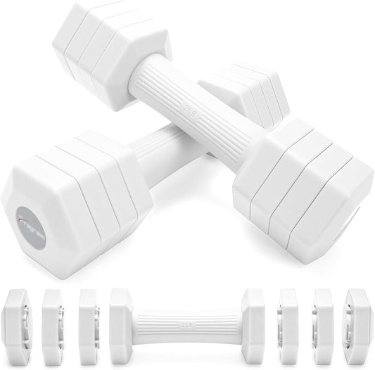 Adjustable Dumbbells Set, 4 in 1 Hand Weights Set for Women Men 10 LB/ 12 LB Dumbbell Pair Each 2lbs 3lbs 4lbs 5lbs Weights Dumbbells Set with TPU Soft Rubber Handle for Home Gym Exercise Fitness