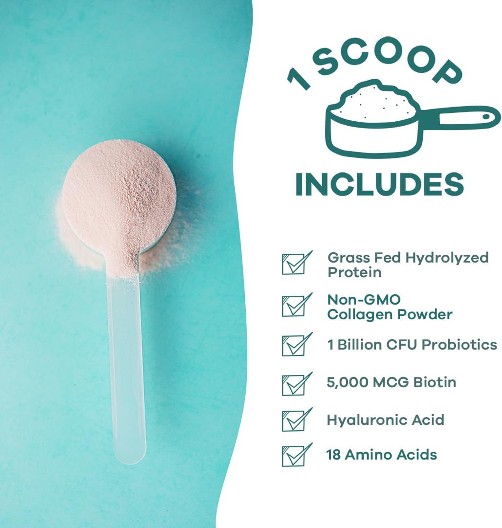 GOBIOTIX Collagen Powder Supplement with Probiotics - Hydrolyzed Protein Collagen Powder for Women - Hair Skin and Nails, Joint and Digestive Health - Collagen Peptides Type I and III - 30 Servings