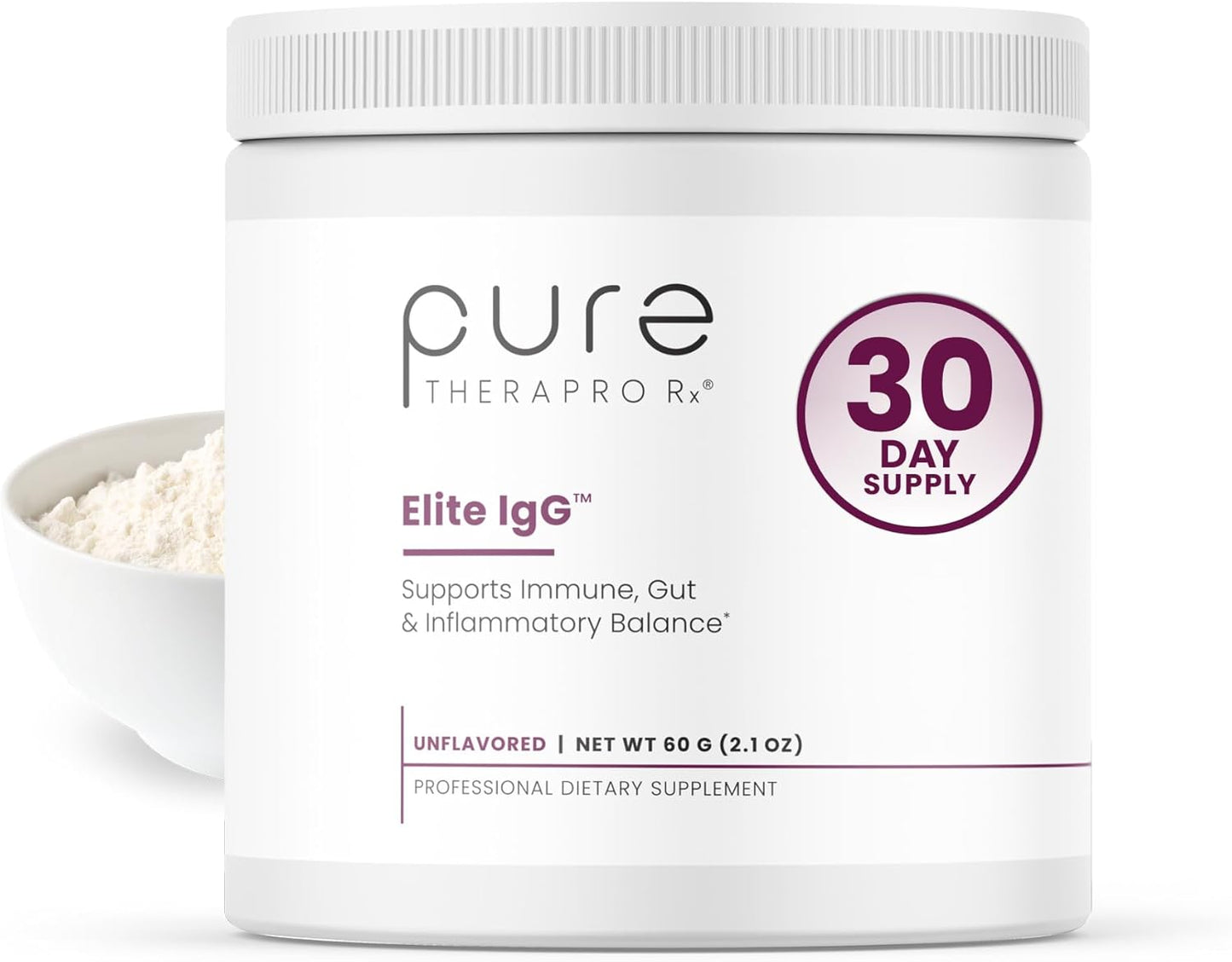 Pure Therapro Rx Elite IgG Immunoglobulin Supplement Powder, 30 Servings, Gut Health & Immune Support, 1100 mg IgG, IGA & IgM, Sunflower Lecithin | Colostrum Supplement Alternative