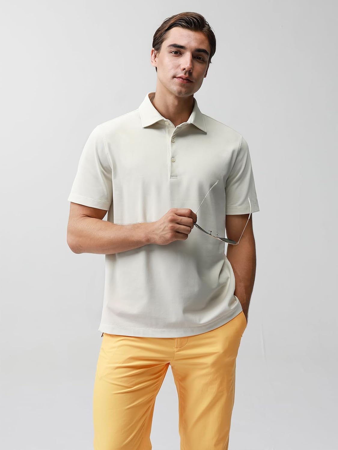 BCI Cotton Blend Pique Polo Shirts for Men Short Sleeve Tops Comfort Split Hem with 3-Color Tape
