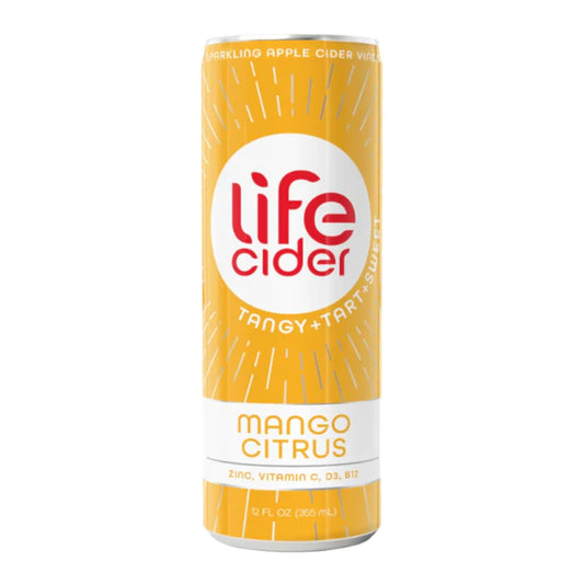 Life Cider | 12 Pack (12 Fl Oz) | Mango Citrus | Sparkling Apple Cider Vinegar Beverage | Digestive Health & Immunity Benefits | Low Calorie & Low Carb Drinks | Vitamins C, D3, Zinc, B12