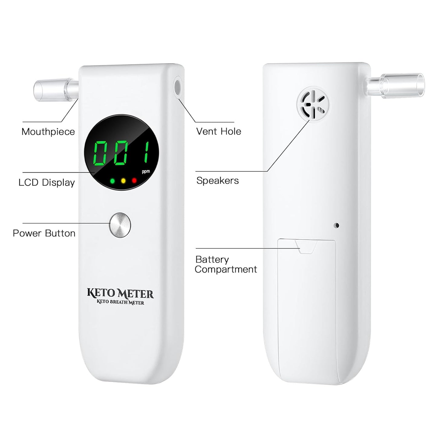 Professional Breath Monitoring Ketosis Meter Portable Breath Ketosis Breath Analyzer Meter for Ketosis Testing - High Precision Ketone Breath Tester with 10 Mouthpieces for Testing Ketosis