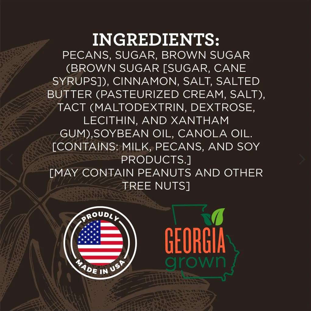 HUDSON PECAN: Cinnamon Pecans Georgia Grown, Family Owned. Cinnamon & Sugar Candy Coated Pecans, Expertly Baked to Perfection, 8oz