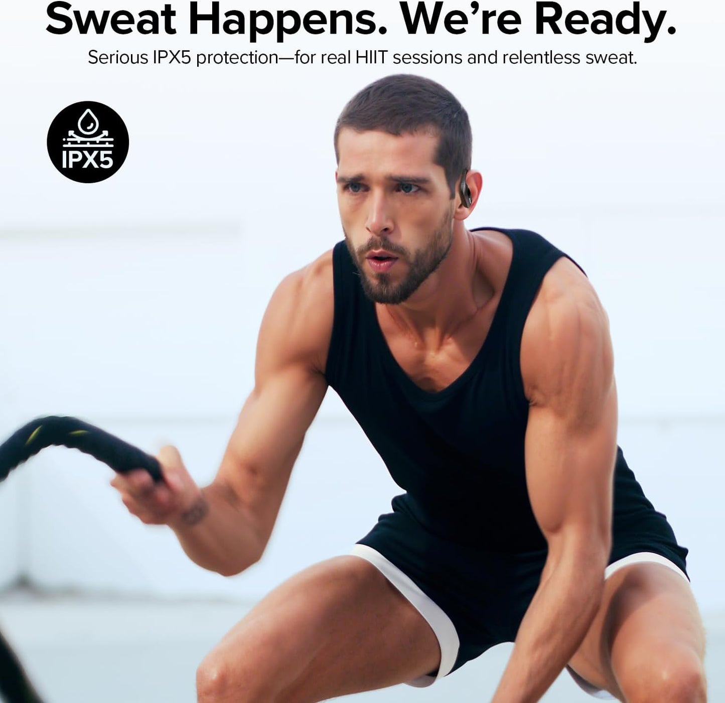 Wireless Sport Earbuds Bluetooth Headphones with Mic 80H Playtime IPX5 Waterproof Ear Buds Deep Bass Earphones Over Ear Headset for Running Gym Workout - Black