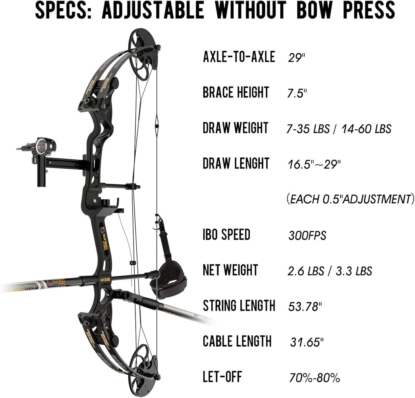 Sanlida Hero X8 Junior Professional- Grade Standard Target Compound Bow and Arrow Kit with Target Accessories for Competition for Juniors, Youths, Ladies/Limited Life-time Warranty/14-60Lbs