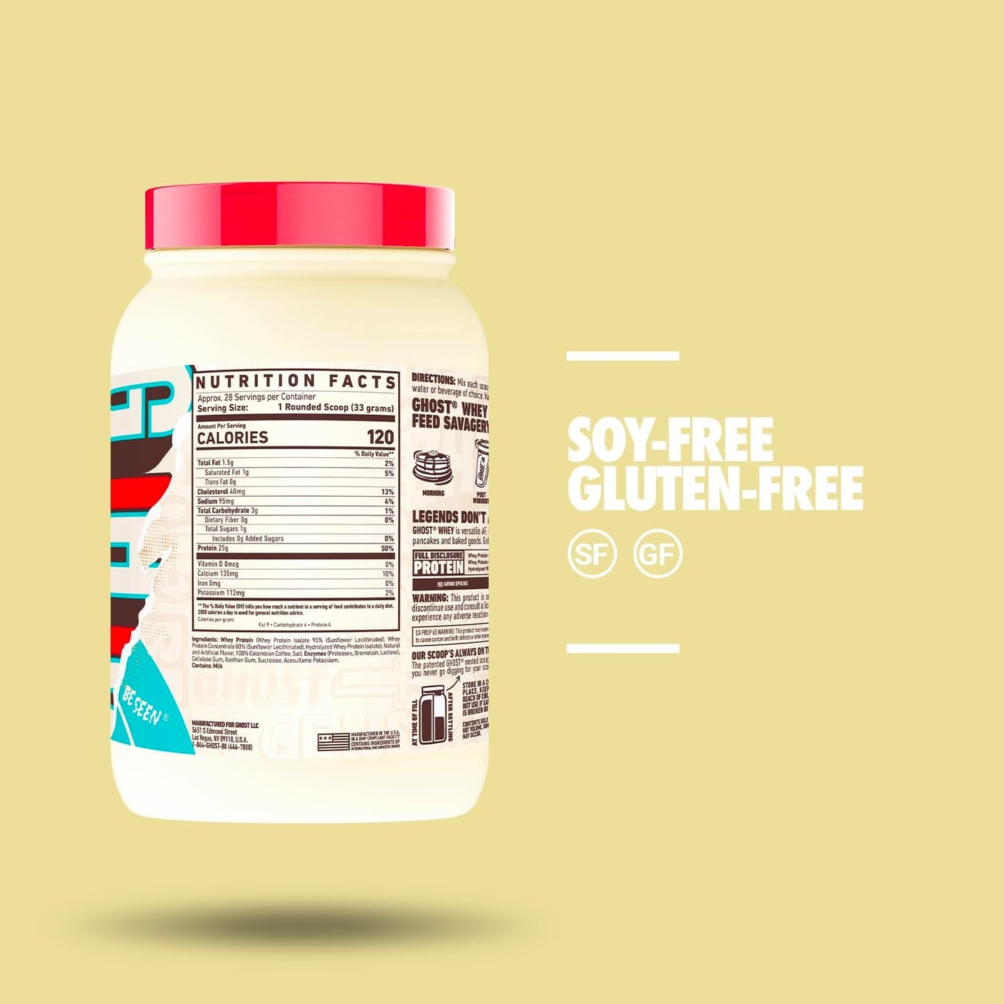 GHOST Whey Protein Powder, Coffee Ice Cream - 2LB, 25G of Protein - Whey Protein Blend - ­Post Workout Fitness & Nutrition Shakes, Smoothies, Baking & Cooking - Soy & Gluten-Free