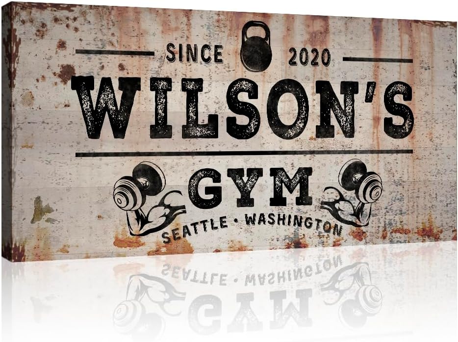 TAILORED CANVASES Personalized Gym Sign Wall Art Decor - Motivational Canvas s for Home Gym, Workout Room, Garage, Fitness Center - Workout Inspirational Posters - Kettlebell on Rustic, 48x24in