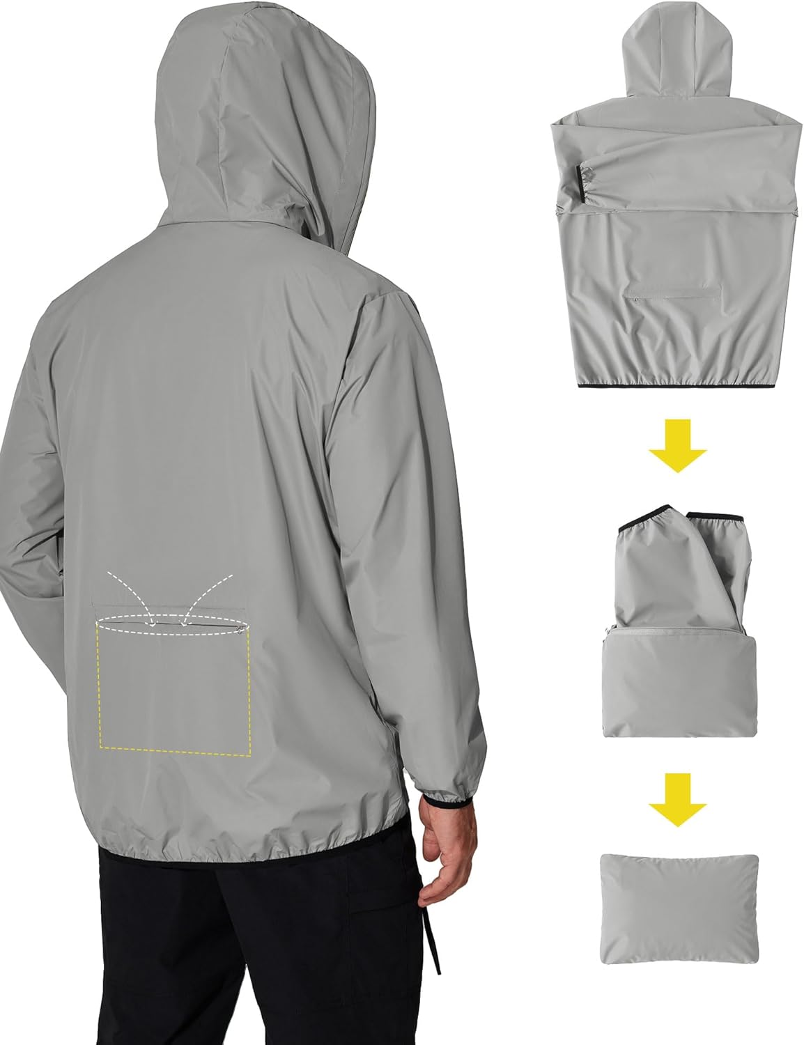 COOFANDY Men's Packable Rain Jacket Lightweight Waterproof Raincoat with Hood Travel Hiking Golf Windbreaker