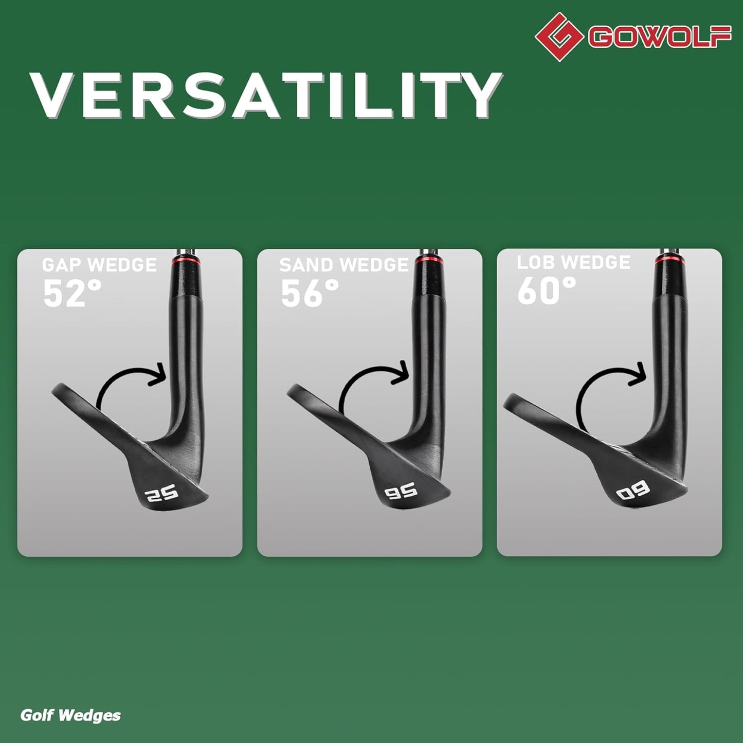 Gowolf Premium Forged Full Face Golf Wedges 50/52/54/56/58/60 Degree Individual or Sets for Men, Right Hand Gap Wedge Sand Wedge Lob Wedge, Golf Clubs CNC Milled Face for More Spin - Great Golf Gifts