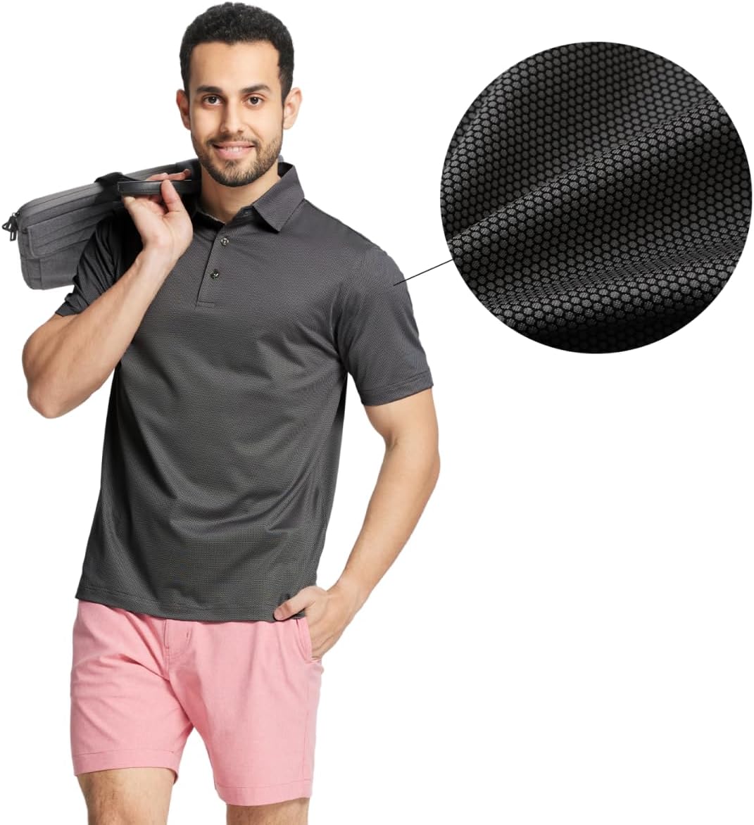 M MAELREG Golf Shirts for Men Dry fit Sports Jacquard Lightweight Performance Texture Short Sleeve Collared Polo Shirts