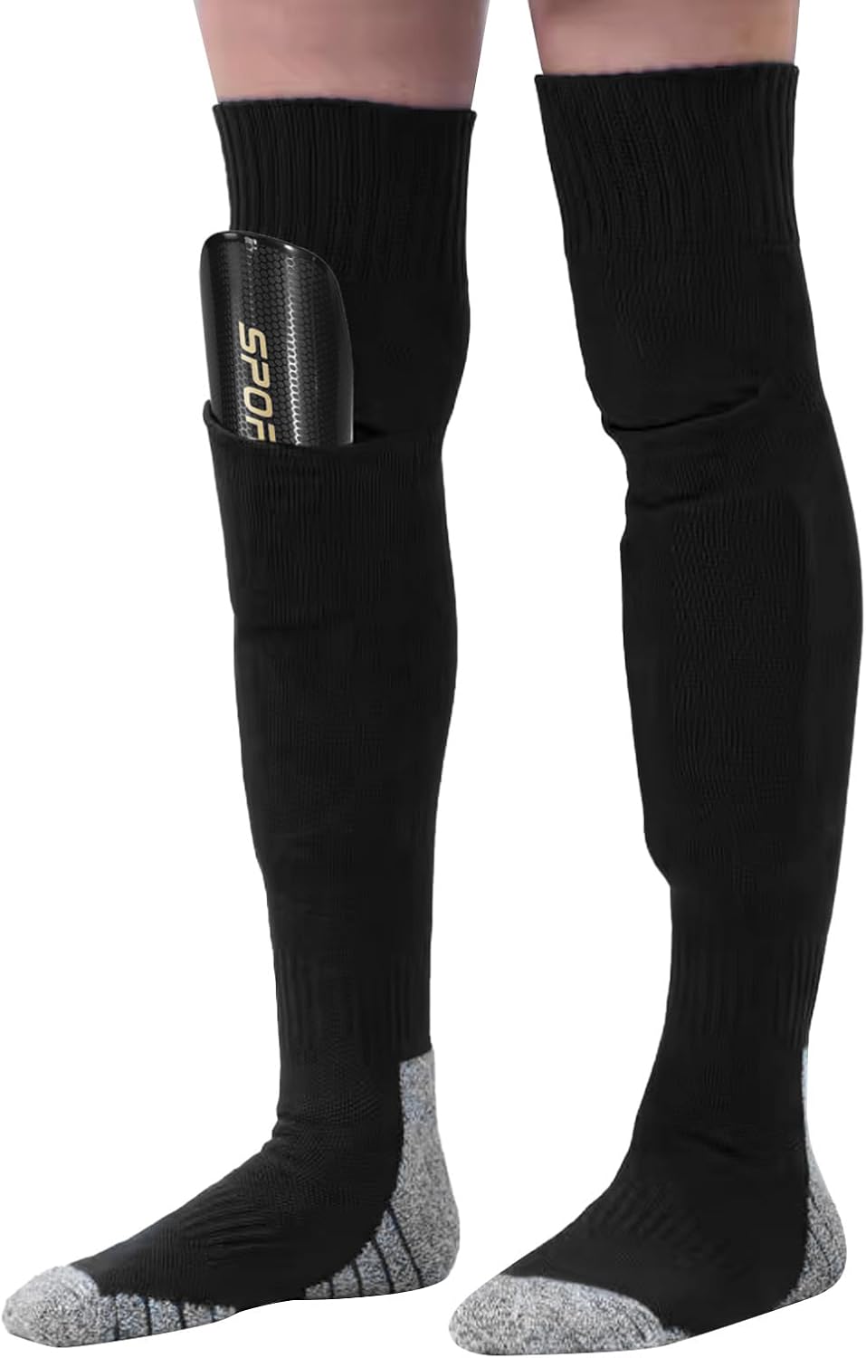 Youth Soccer Shin Guard Socks, Built-in Protective Pads, Kids Knee High Football Athletic Team Socks for Boys Girls