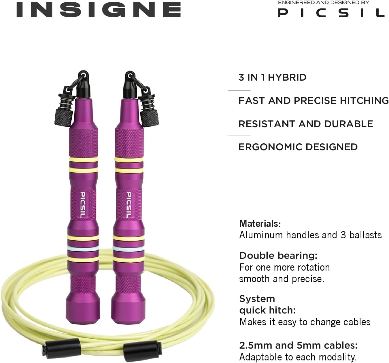 Picsil Insigne Jump Rope, Versatile Speed Rope in 3 Modalities, Fast, Weighted or Crossover Jump Rope, Adaptable to Any Type of Training From Speed to Strength Work