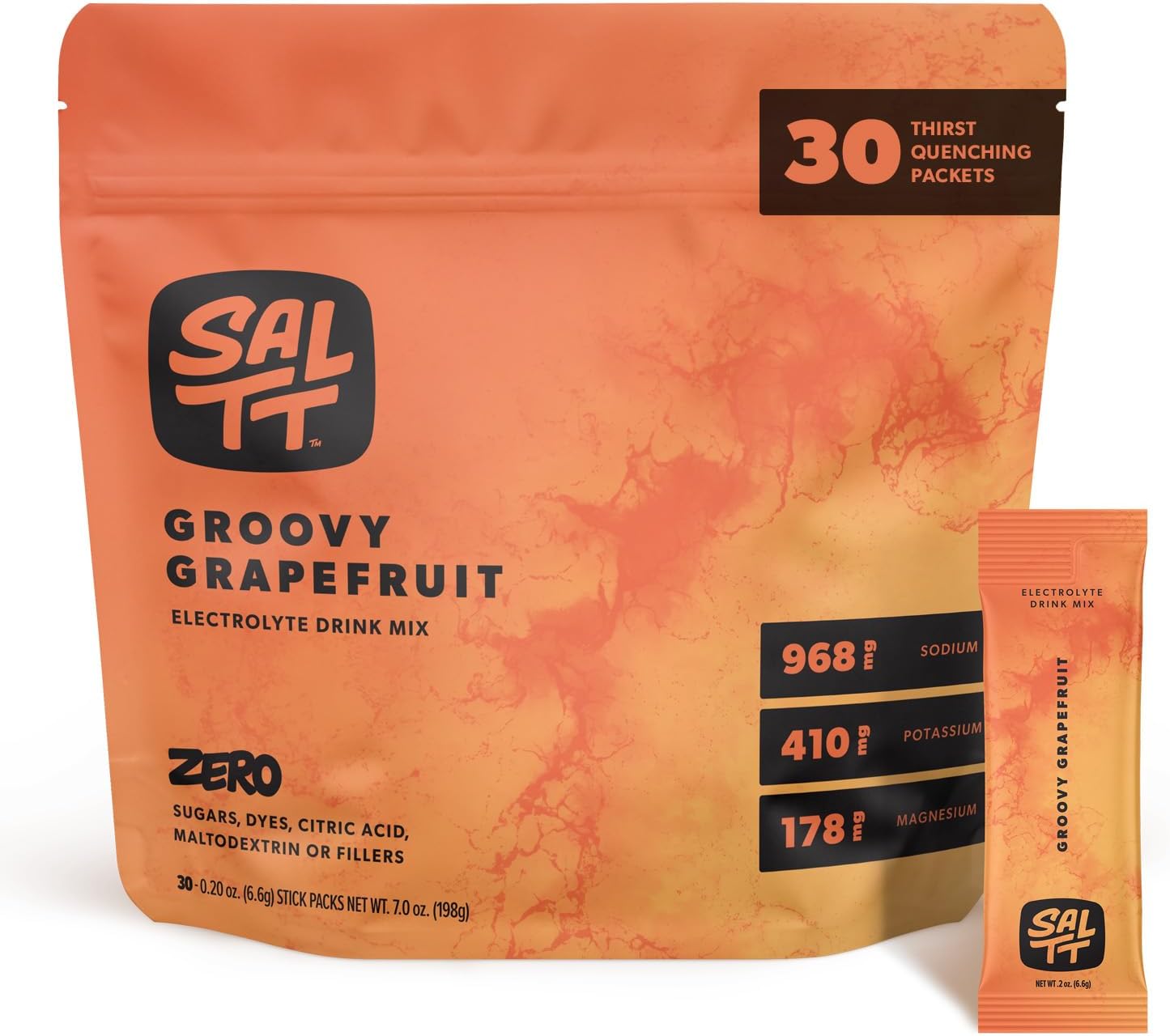 Keto Chow SALTT Electrolytes Powder Packets, Groovy Grapefruit (30 Hydration Packets) - Magnesium, Potassium, Sodium, Trace Minerals - Vegan, Sugar & Gluten Free - Travel Essentials - Made in USA