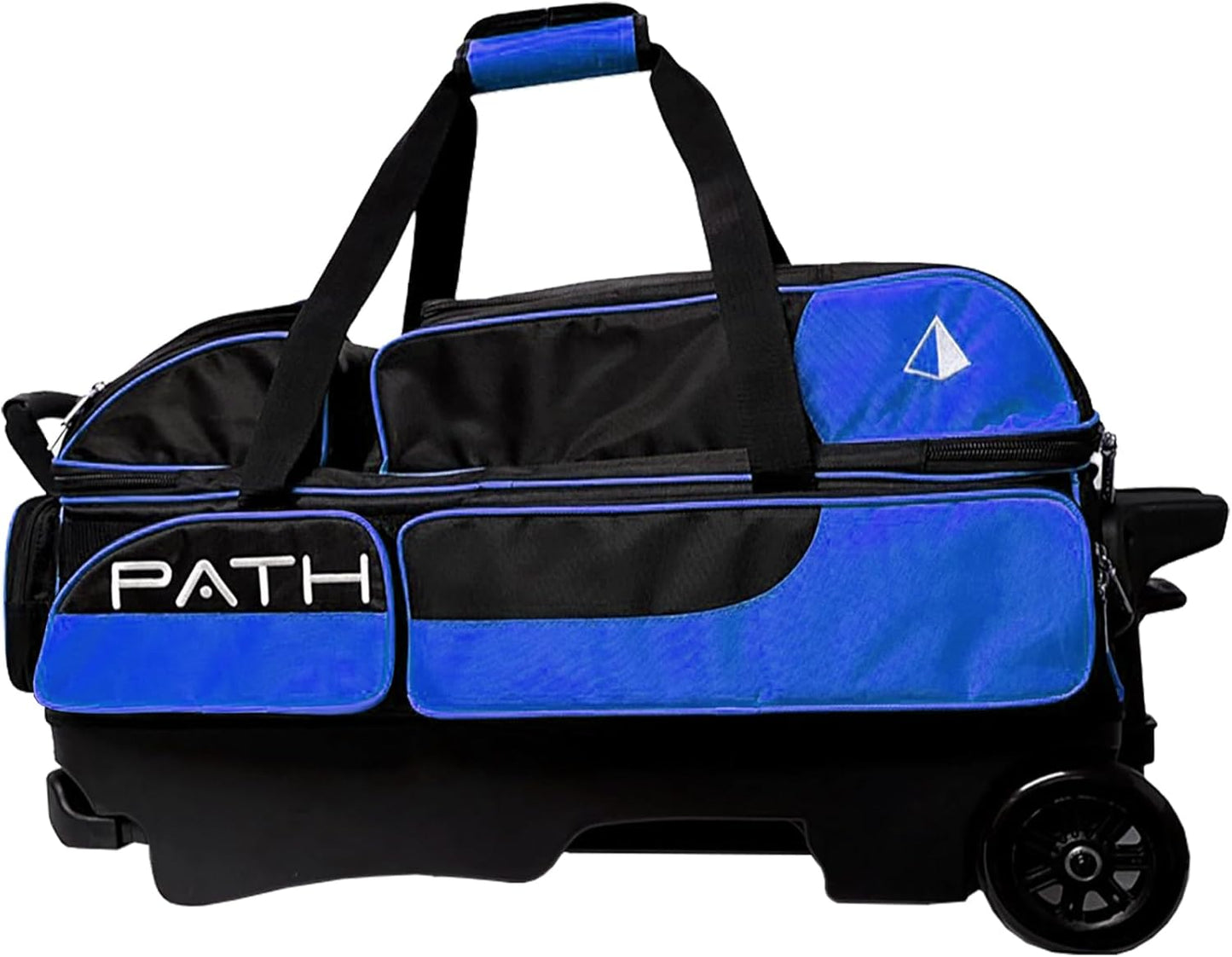 Pyramid Path Triple Premium Deluxe Roller Bowling Bag With Extra Large Separate Shoe Compartment (Up To US Mens Size 16) and 5 Accessory Pockets, 5" Wheels, Retractable Locking Handle - Extends to 42"