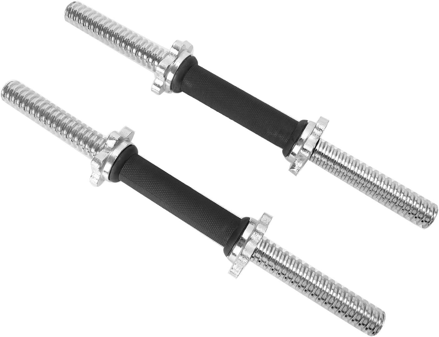 Threaded Dumbbell Rubber/Chrome Handles 1 Inch Pair, Adjustable Dumbbell Bar Handles, Fits Standard Weight Plates with 1” Diameter, for Gym Workouts, Exercise, Weightlifting, Sold in Pair