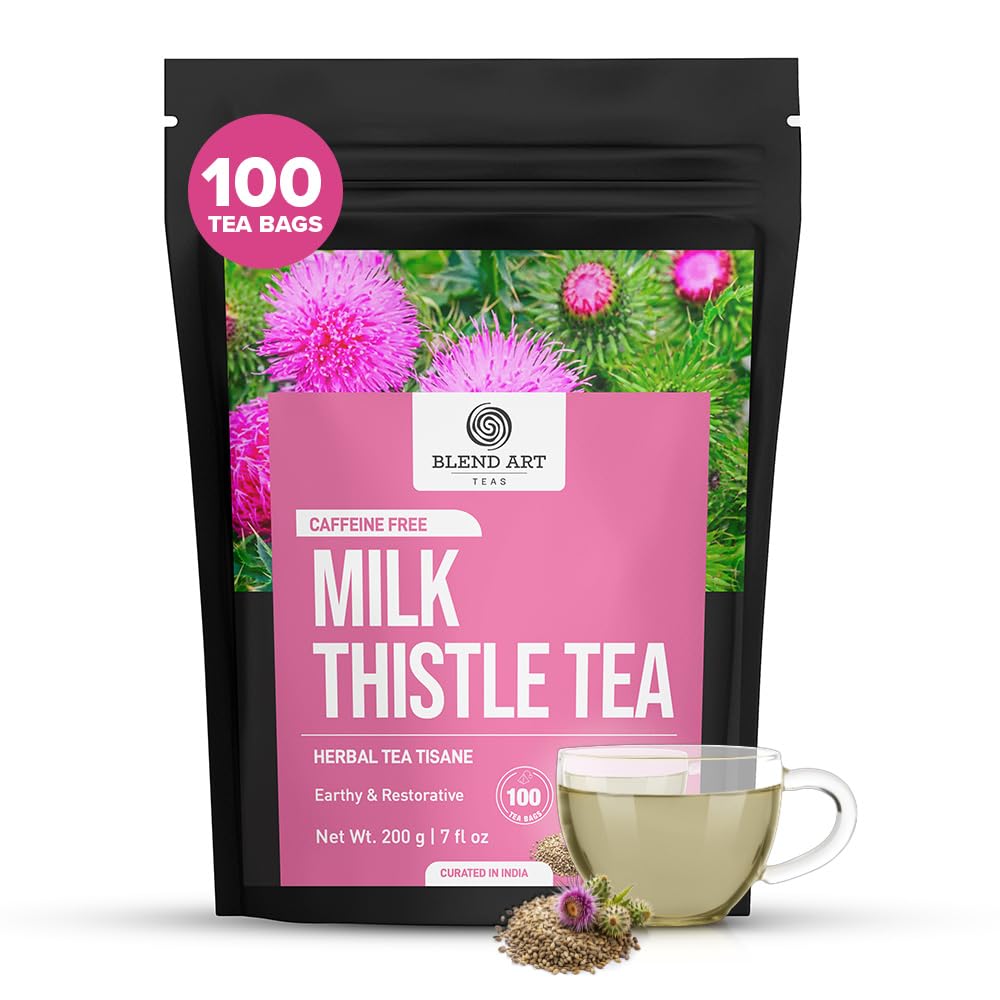 BlendArt Teas - Milk Thistle Seeds Herbal Tea - 100 Count - Pyramid Tea Bag | For Liver Detox support | Reduce inflammation | Refreshing Peppermint with lemon flavour - Caffeine Free | Ziplock Pouch