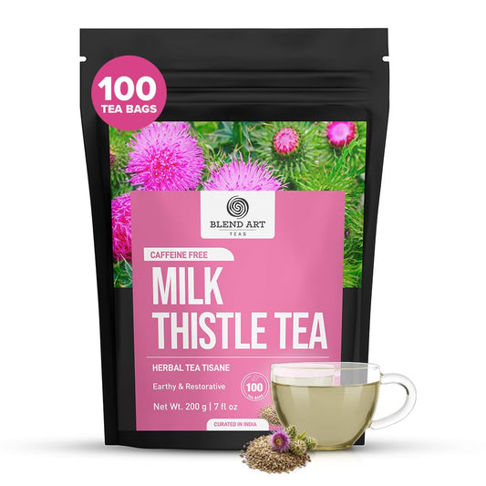 BlendArt Teas - Milk Thistle Seeds Herbal Tea - 100 Count - Pyramid Tea Bag | For Liver Detox support | Reduce inflammation | Refreshing Peppermint with lemon flavour - Caffeine Free | Ziplock Pouch