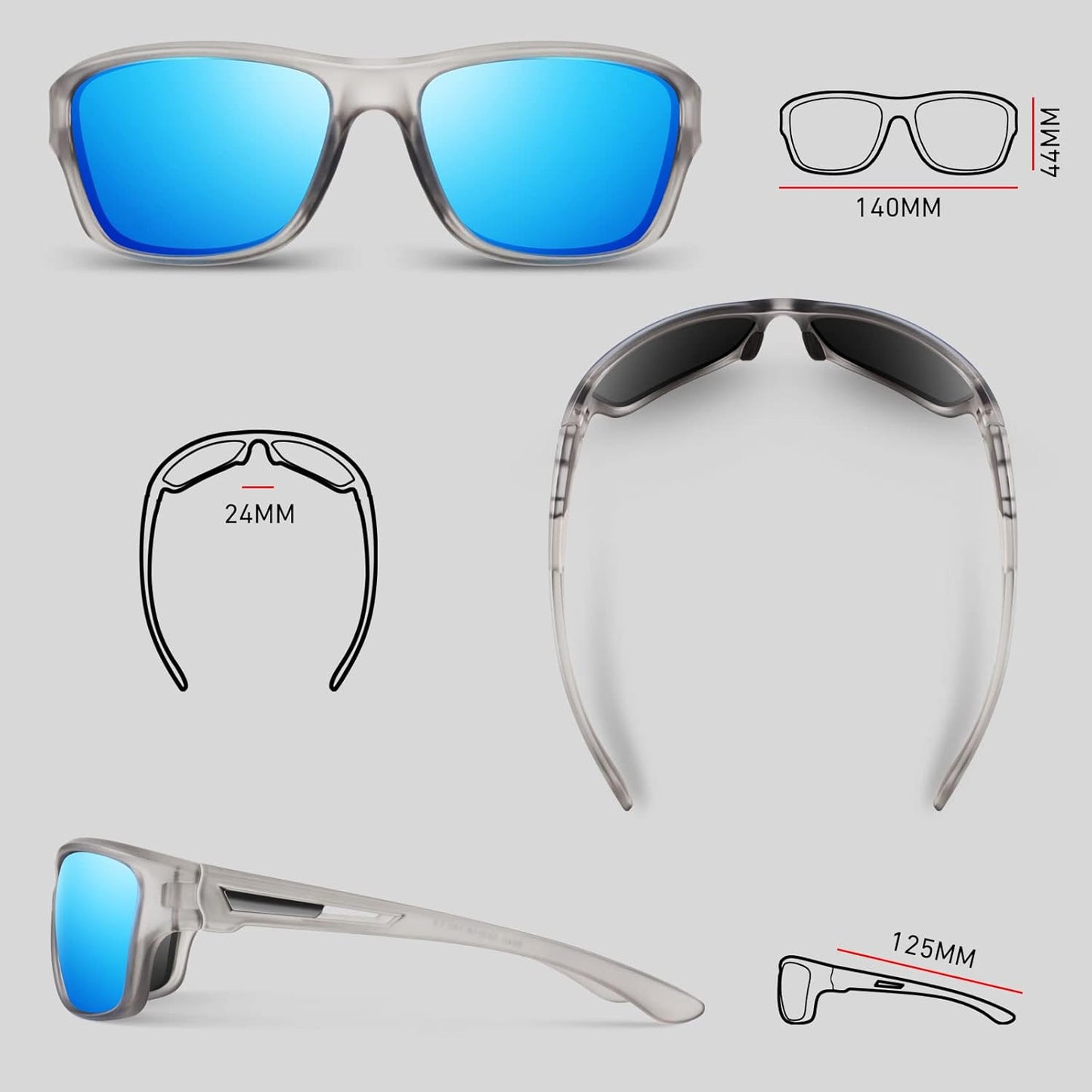 Polarized Sports Sunglasses for Men Women,Fishing Driving Rectangular Goggles UV400 Protection