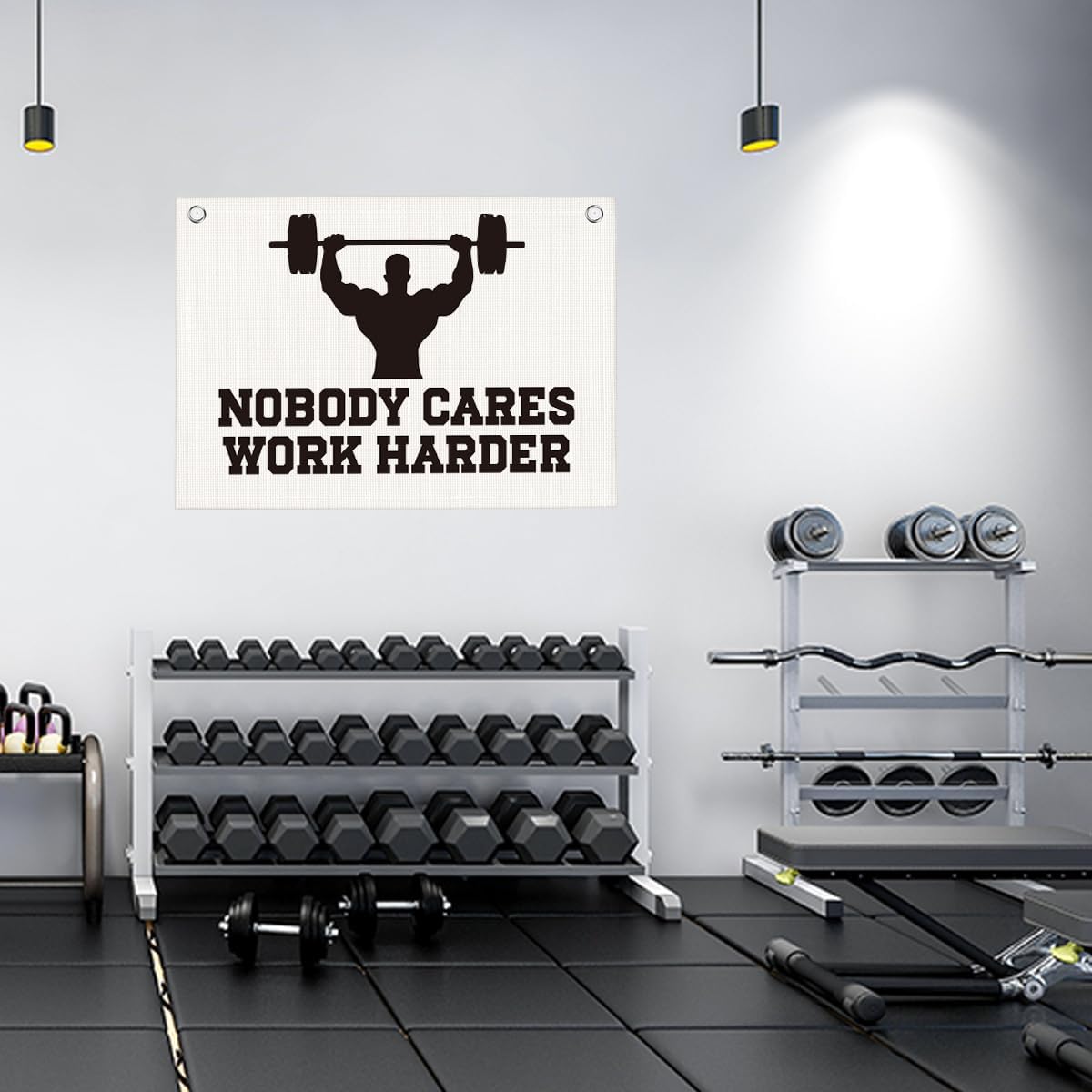 Nobody Cares Work Harder Gym Motivational Wall Art Banner Dorm Posters Gifts for Guys Men Women Gym Flag Decor for Home Gym Bedroom Workout Room 30x20 Inchs