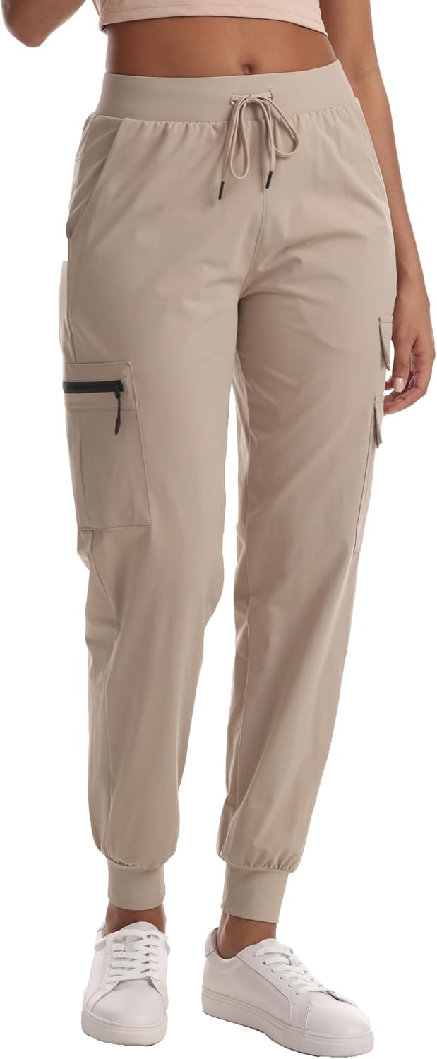 Women's Lightweight Hiking Joggers with Pockets - Water Resistant Cargo Pants for Outdoor Workouts Camping