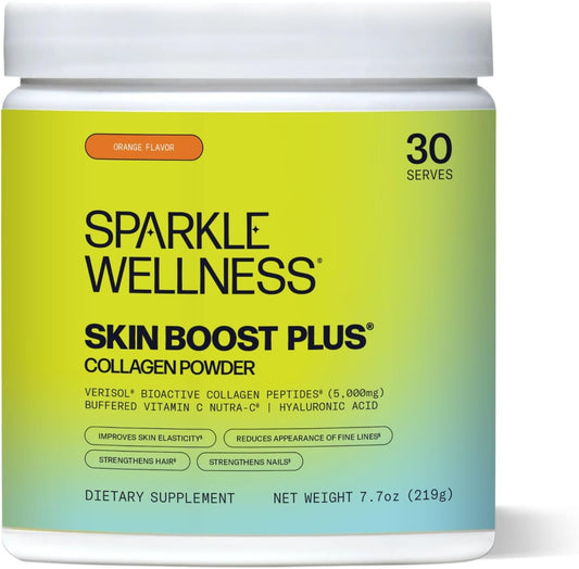 Sparkle Wellness Skin Boost Plus Verisol Collagen Peptides Protein Powder Vitamin C Orange Plus Supplement Drink, 7.7 oz