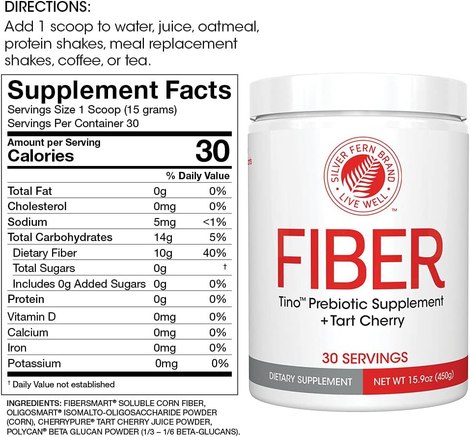 Tino High Fiber Supplement Powder - Non-GMO, Pre-Biotic, Water Soluble, Digestive Friendly, Powdered Mix - Add to Water, Juice, Shakes, Cereal & More (2 Canisters - 15.9 Oz. ea.)