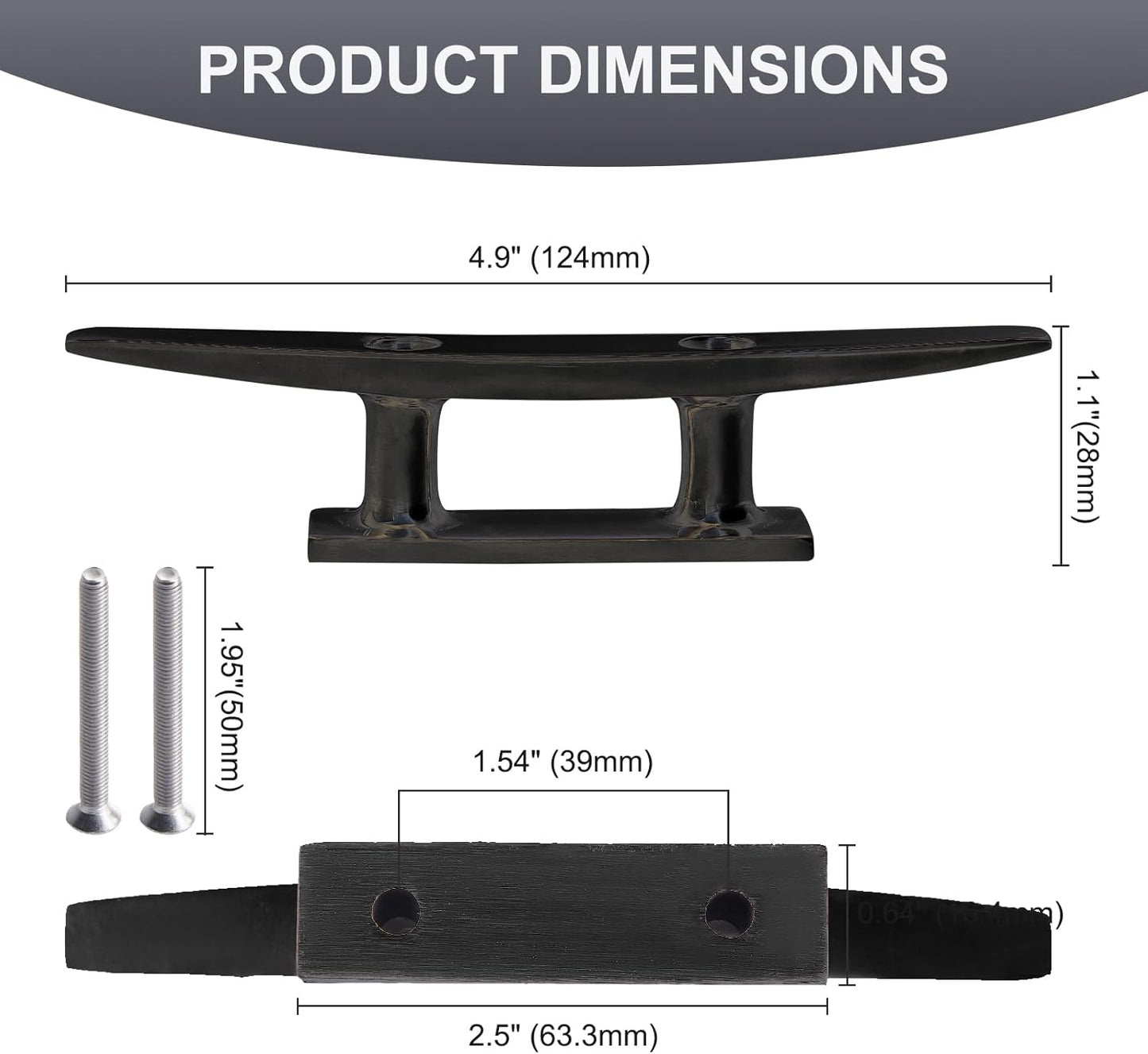Boat Dock Cleat, 316 Marine Grade Stainless Steel Open Base Cleats with Hardware, Heavy Duty Mooring Accessories for Yacht Kayak Jetski (2-Pack)