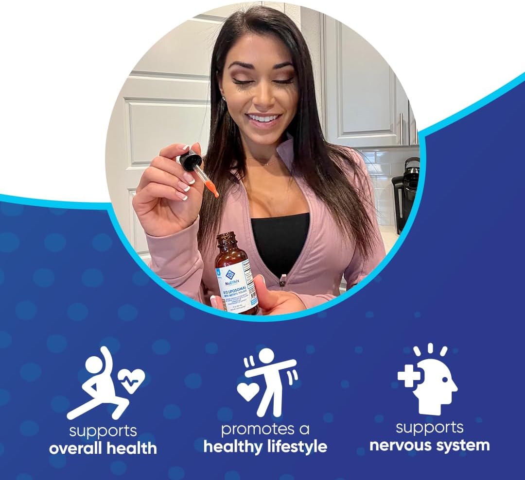 NuEthix Formulations B12 Liposomal with Methyl Folate Dietary Supplement, Bioactive B Vitamins to Support an Optimal Metabolism, 1 Fluid Ounce, 30 Servings