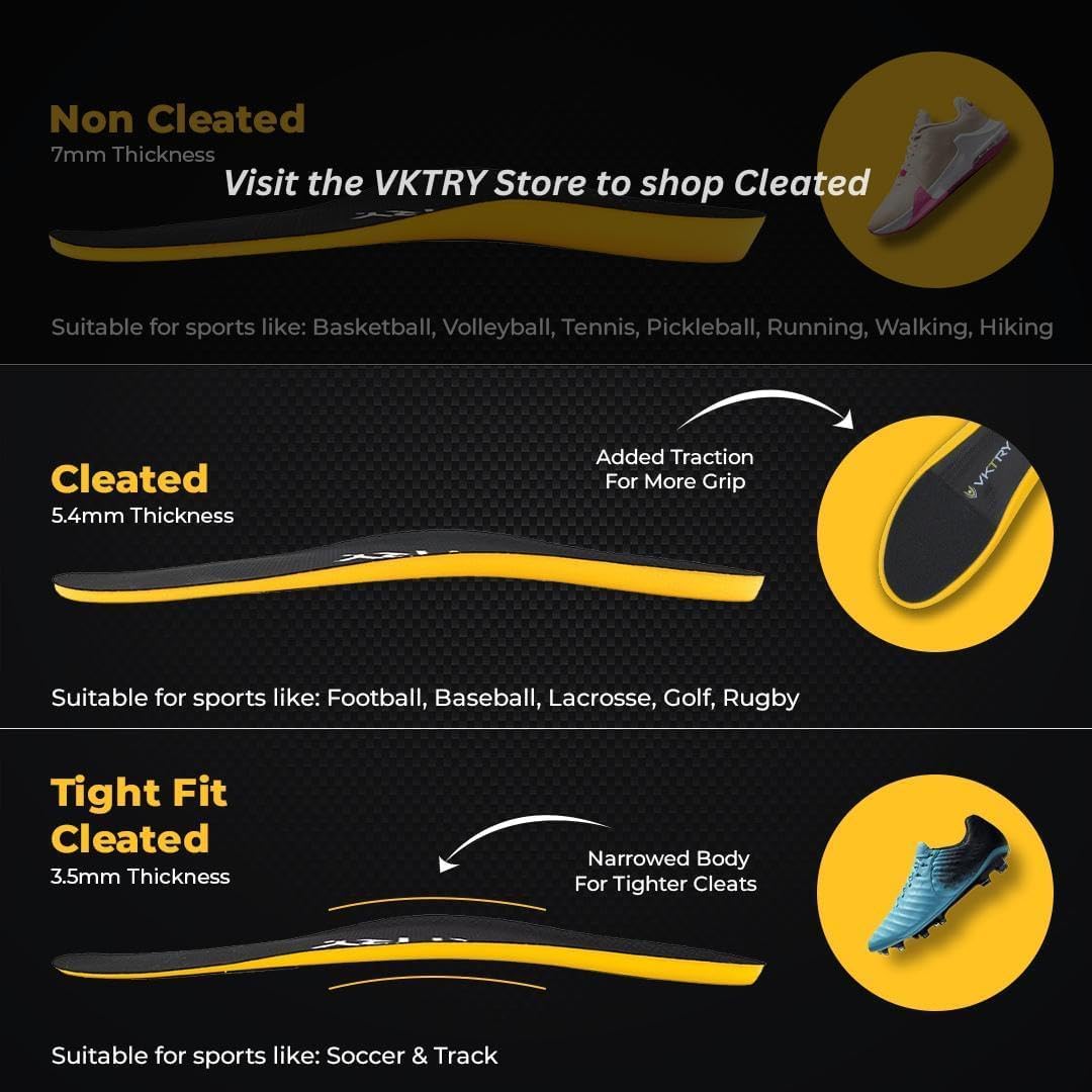 VKTRY Gold for Cleated Shoes - Carbon Fiber Performance Insoles - Customized Inserts for Soccer & Track | Run Fast, Jump High, Land Soft, Support Recovery, US: Men 7-7.5, Women 9-9.5, 121-170 lbs