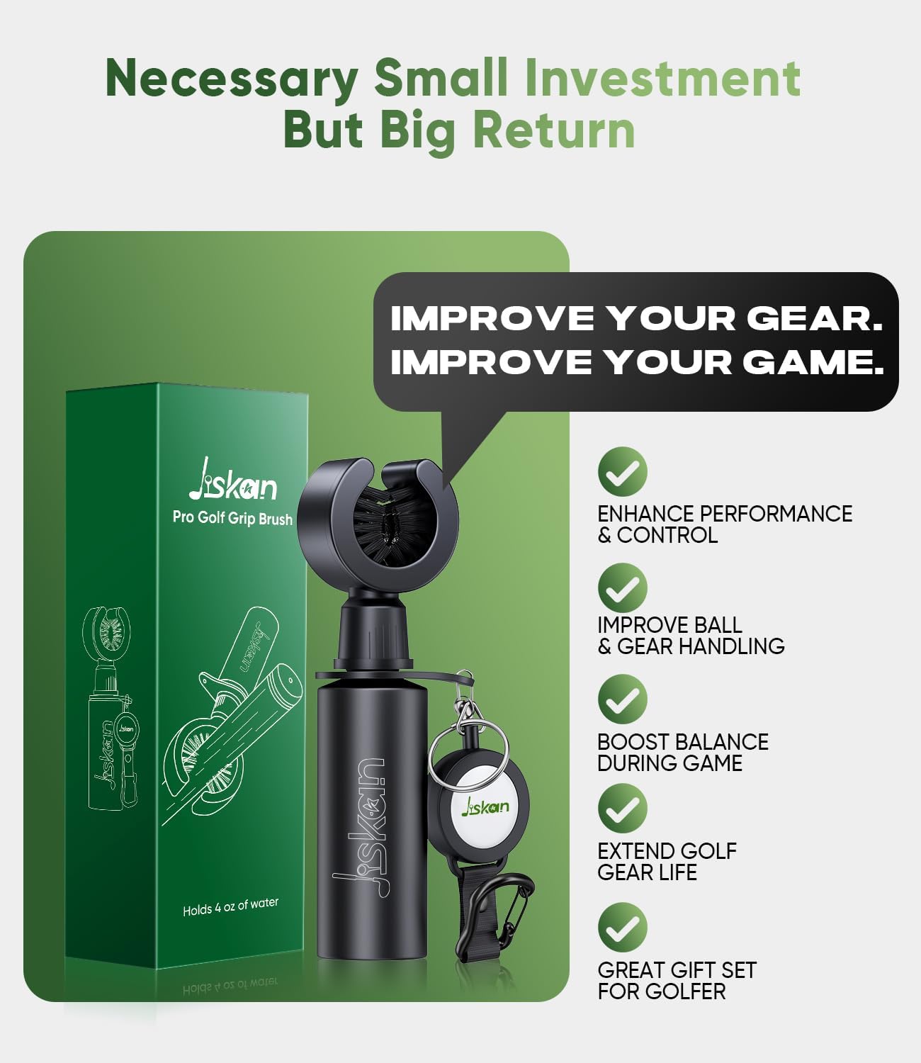 Pro Golf Grip Cleaner Brush with Retainer Clip and Squeeze Water Bottle Holds 4 Ounces of Water, Essentials Golf Accessories for Men, Best Golf Gifts for Men