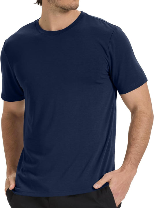 BAMBOO COOL Men's Crewneck T-Shirts Short Sleeve Heavy Weight Tees Athletic Casual Basic T Shirt