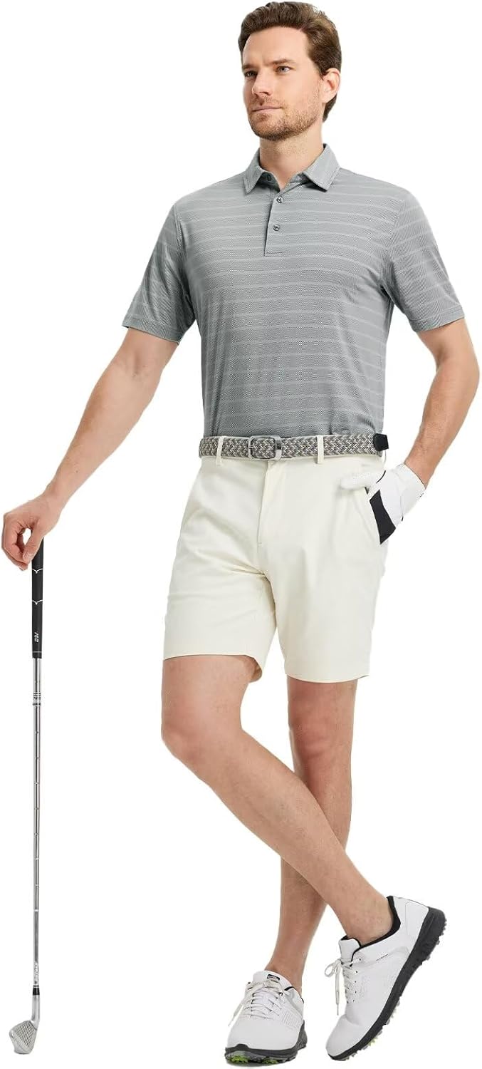 M MAELREG Golf Shirts for Men Short Sleeve Dry Fit Casual Striped Performance Moisture Wicking Collared Mens Polo Shirts