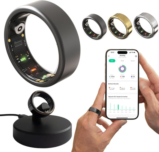 2025 Smart Ring for Women Men, Sleep Tracker Ring, Fitness Smart Ring, Activity Tracker,Sleep Monitor, Stress/Heart Rate/Women's Calories Steps Tracking-No APP Subscription (Black, #6-51.9mm/2.04")