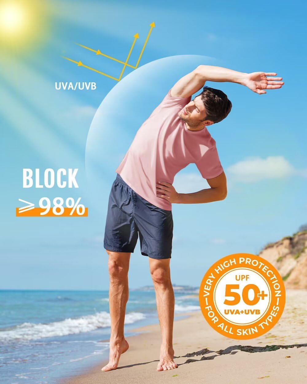 Boladeci Men's Swim Shirt Short Sleeve UPF 50+ Sun Protection SPF UV Moisture Wicking Lightweight Quick Dry Rash Guard