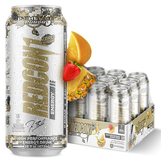 REDCON1 Energy Drink - 200mg Caffeine Drink with L-Carnitine & Taurine - High Performance Energy Drinks with Nootropics - Prime Time Punch (12 Count)