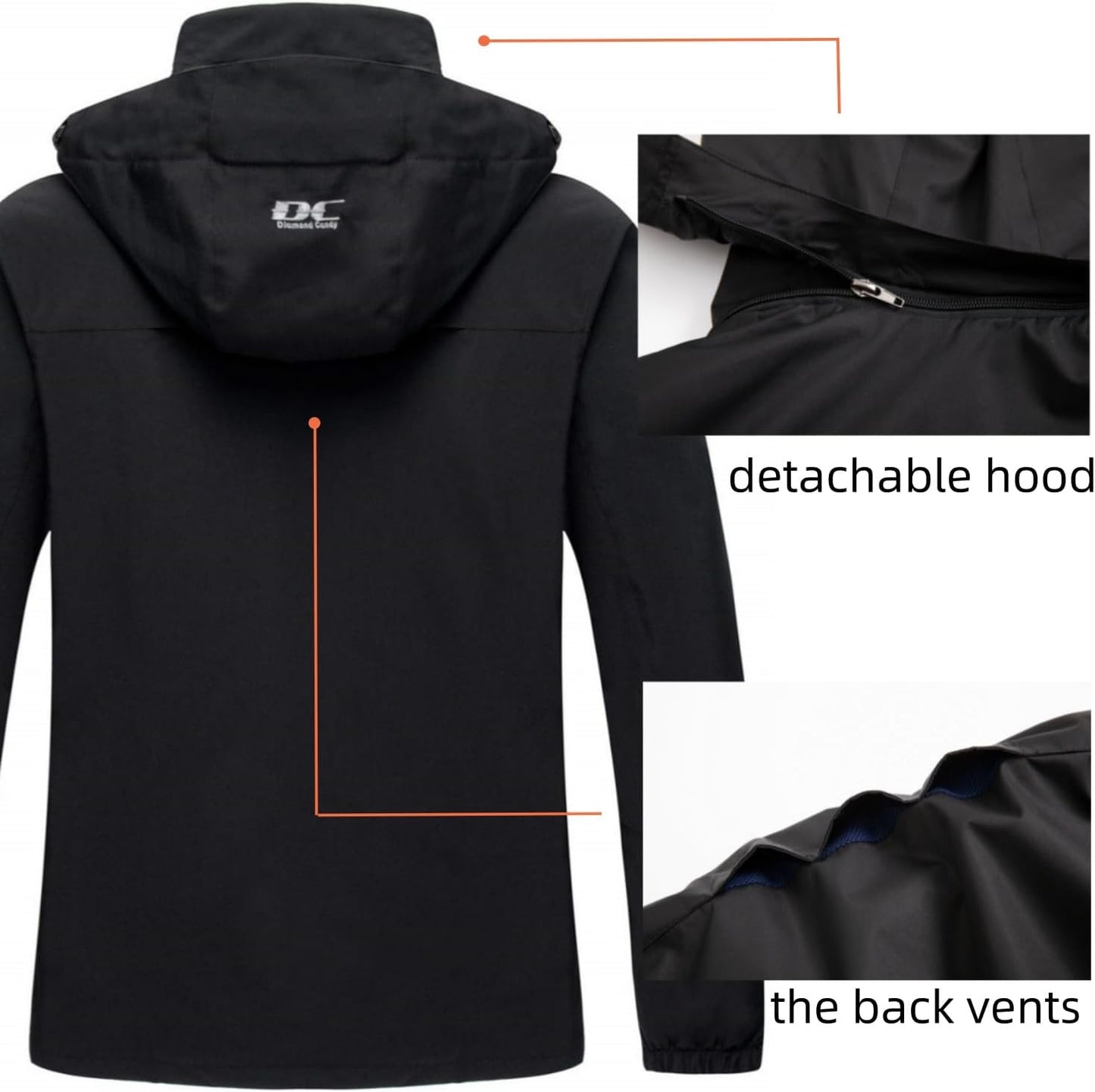 Diamond Candy Men's Hooded Waterproof Jacket Lightweight Rain Jacket Outdoor Casual Sportswear