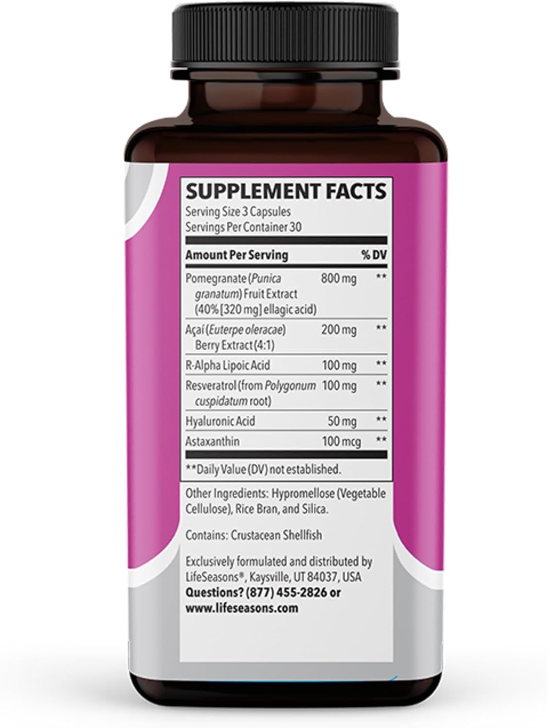 LifeSeasons Ageless Skincare - Anti Aging Supplement - Antioxidant Support - Moisturizes & Nourishes Skin - Acai Berry Astaxanthin Resveratrol R-Alpha Lipoic Acid & Pomegranate Extract - 90 Capsules