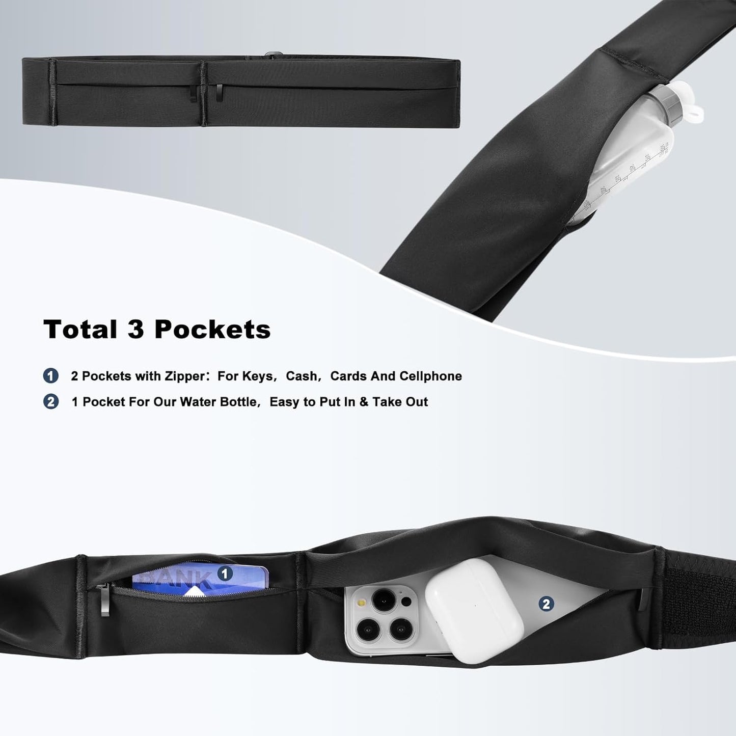 Ultimate Running Belt for Women and Men, Water Proof Running Belts Fanny Pack with Water Bottle, Slim Running Bag Belts with Phone Holder Bottle Holder Adjustable Fit for Runner (Medium)