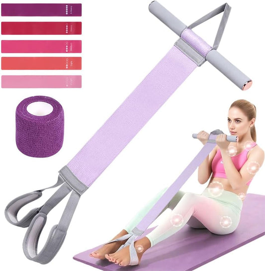 Fabric Resistance Band with Handles – Non-Slip Pedal Puller for Sit Ups & Full Body Strength Training, Portable Stretch Bands for Leg, Arm & Core, Workout Equipment for Women