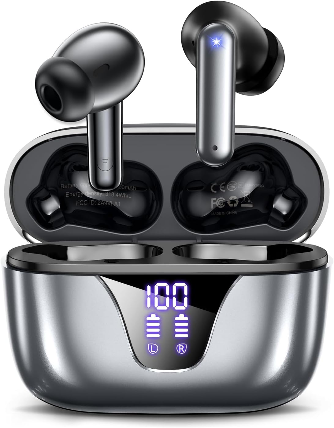 ZIUTY Wireless Earbuds Bluetooth Headphones, 50H Playtime Ear Buds with Mic, LED Digital Display Charging Case, IPX7 Waterproof, Deep Bass Stereo, in-Ear Earphone for iPhone Andriod Phone