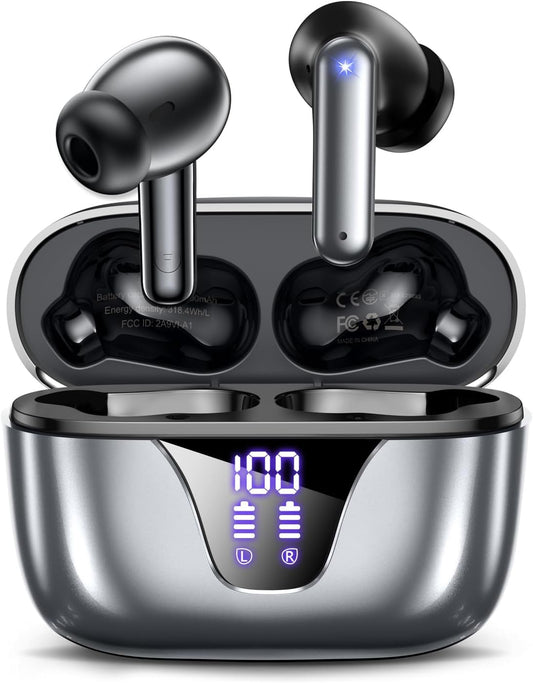 ZIUTY Wireless Earbuds Bluetooth Headphones, 50H Playtime Ear Buds with Mic, LED Digital Display Charging Case, IPX7 Waterproof, Deep Bass Stereo, in-Ear Earphone for iPhone Andriod Phone
