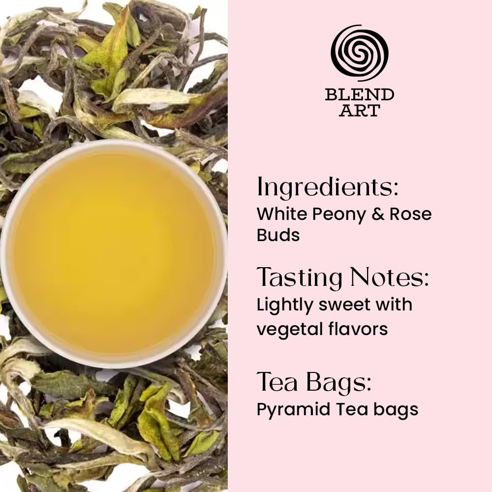 Blendart Blossom Blush Rose White Tea Bags Delicate Caffeinated Tea Made from Fresh Leaves. Natural Premium White Tea Bags -100 Pyramid Tea Bags