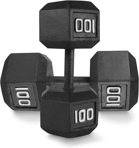 WF Athletic Supply Cast Iron Solid Hexagon Gray/Black Dumbbells, Strength Training Free Weights Set of 2 for Women and Men, Hand Weights Sold by Pairs, Multi-Select Size Options Available